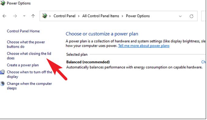 Laptop close lid settings Windows 11