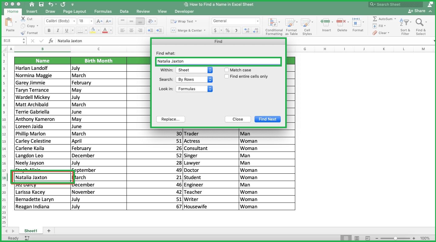 How to find names in Excel using VLOOKUP