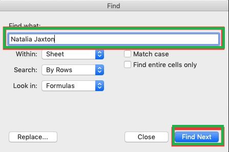 how to search in excel sheet shortcut